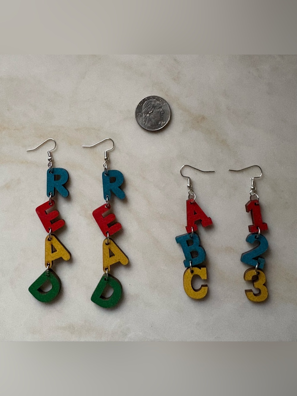 School teacher Colorful ABC/READ Wooden Letter Drop Earrings